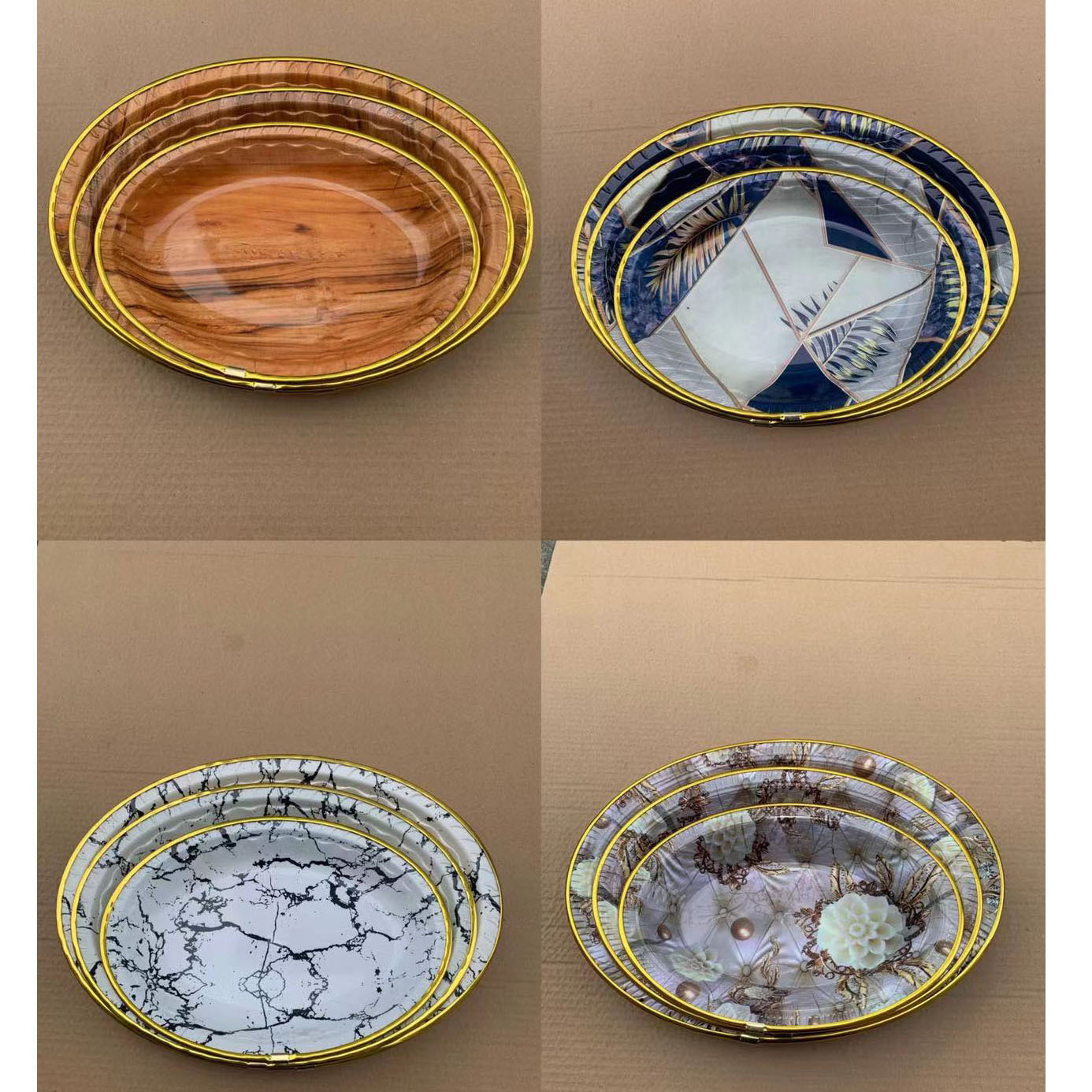 椭圆形花纸盘/新款多种图案/包金边水果盘产品图