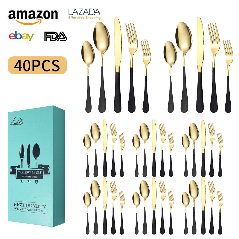 Amazon's best-selling 24/40/60-piece set of stainless steel tableware, knives, forks and spoons, 4/12 servings of Western steak knives and forks Application Scenario