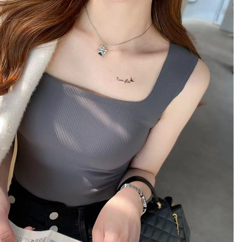 固定杯背心/女人吊带黑色长衣/吊带女修身百搭/背心冰丝/Wujuyan细节图