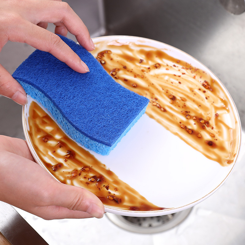 厂家定制蓝色S型木浆棉厨房清洁洗碗海绵块百洁布刷碗海绵擦批发详情图4