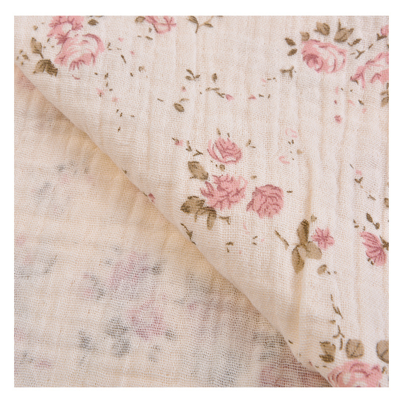 All-cotton double-layer crepe fabric, double-layer gauze printed fabric, small floral patterns, spring and summer pajamas and home wear fabric Item Picture