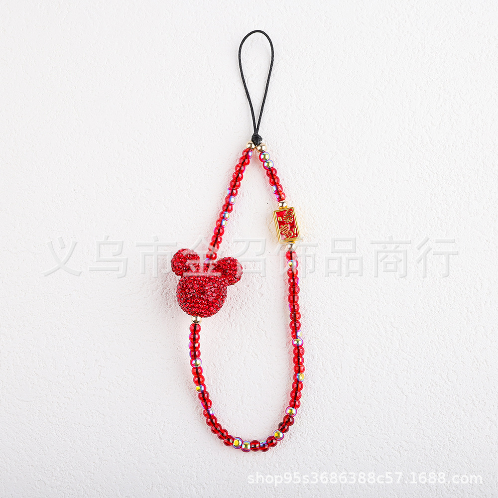New Year's Chinese-style mobile phone chain, national trend red gourd gemstone rich lady mobile phone pendant, beaded wealth god pendant details Picture