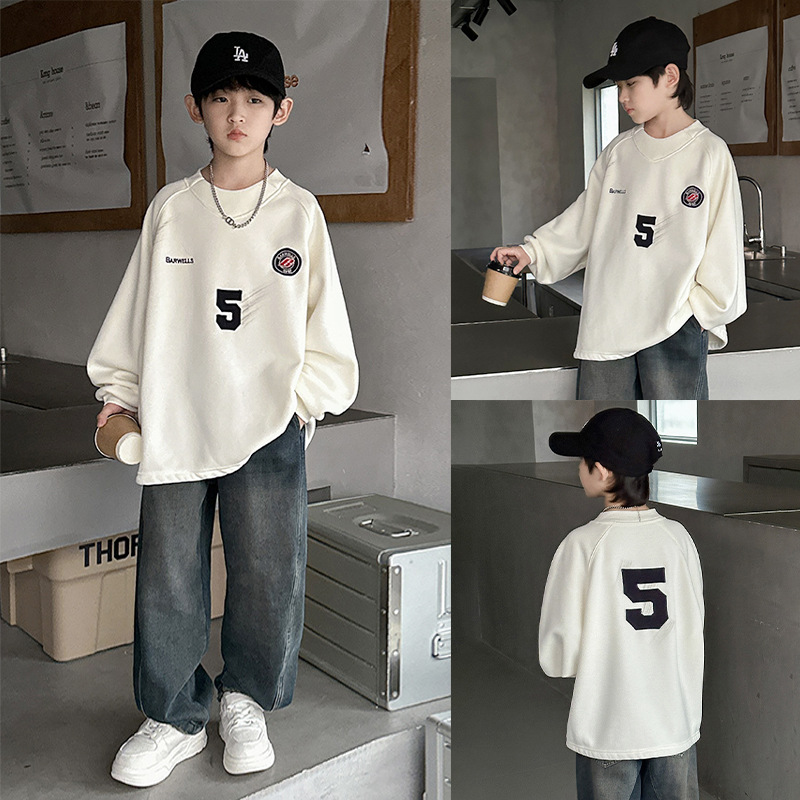 Children's clothing and boys' Korean spring style stylish letter hoodie 2025 New children's round-neck stylish top loose trendy clothes