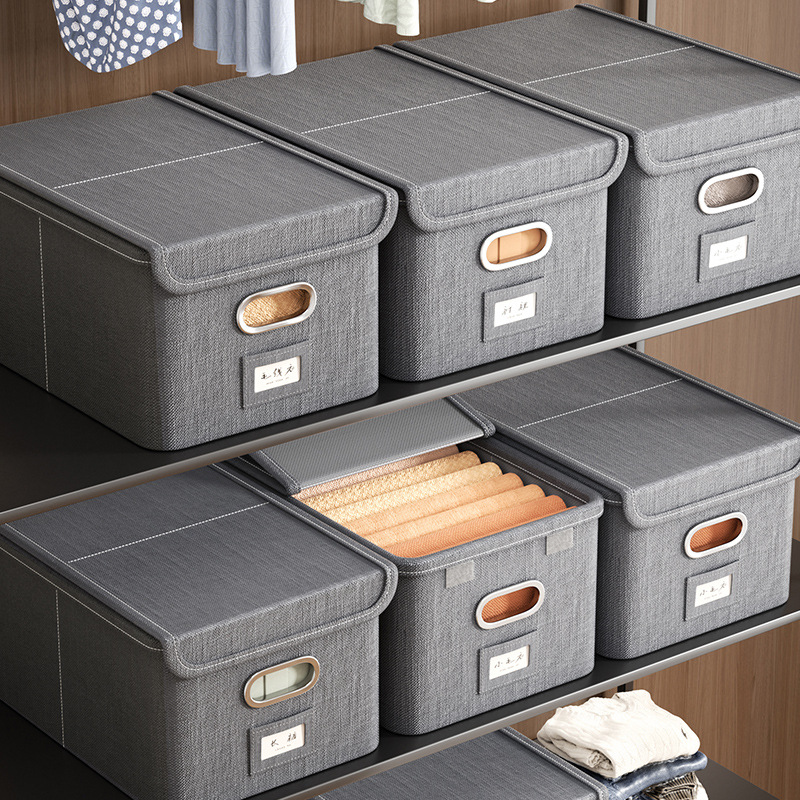Flap Storage Box Large Household Folding Closet Storage One-Piece Cover Clothes Organizer Cotton Linen Storage Box Application Scenario