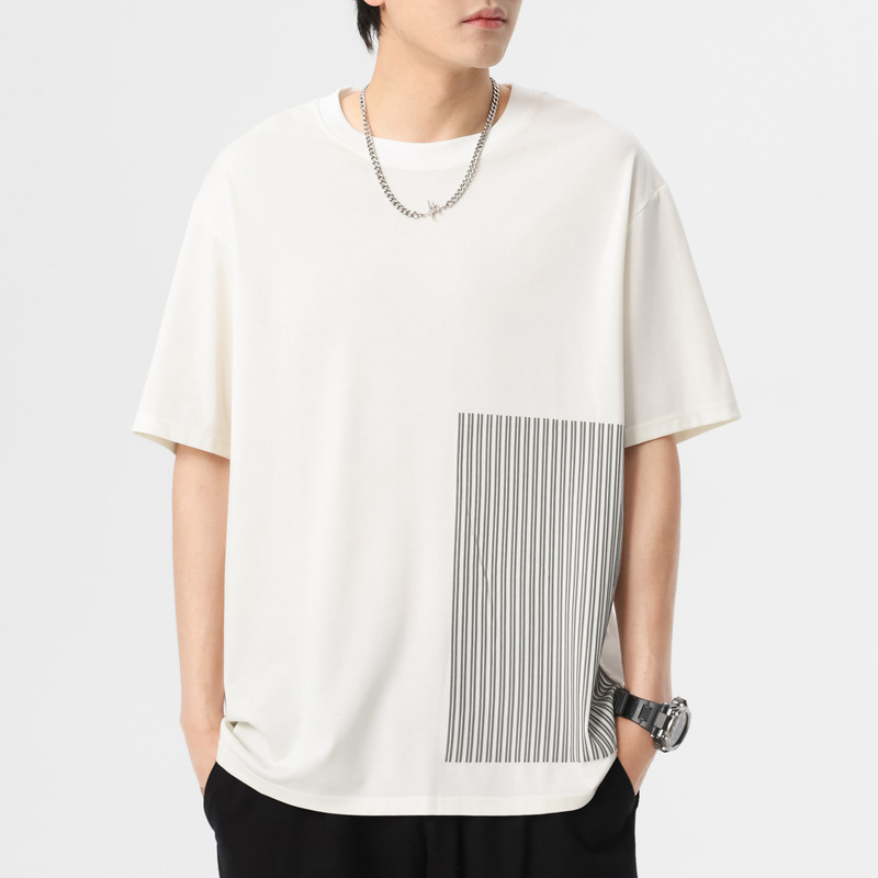 短袖T恤男夏季新款冰感宽松舒适半袖打底衫日系简约条纹休闲体恤