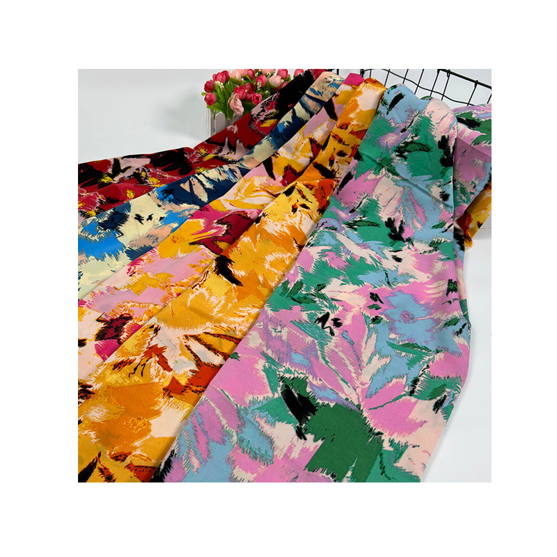 Camouflage geometric pattern four-sided elastic printed fabric beach pants, fashionable polyester fabric Item Picture