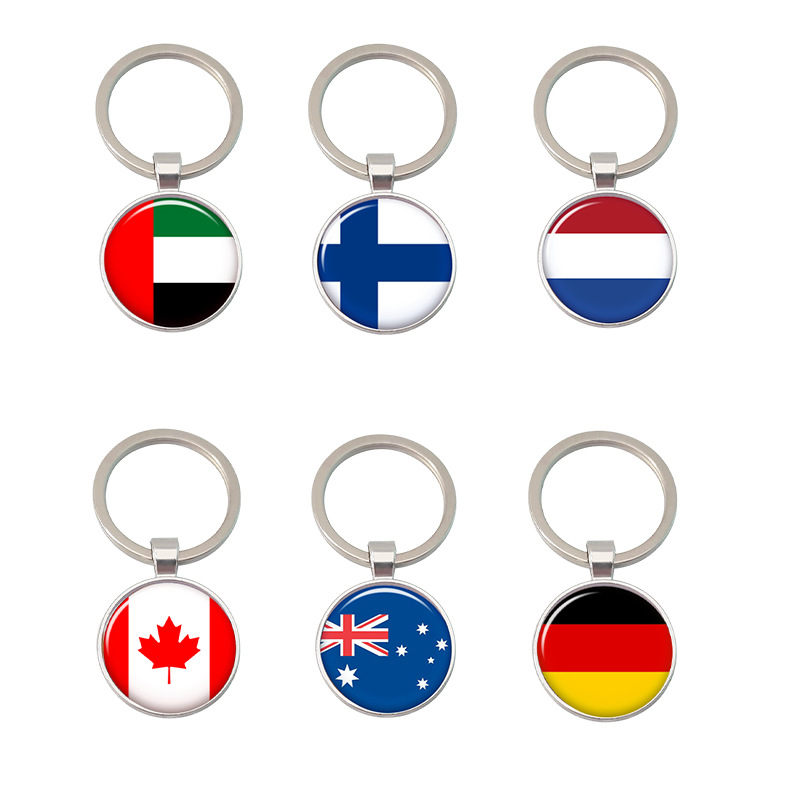 美国意大利巴勒斯坦国旗世界圆形德国加拿大国旗钥匙扣挂件饰品