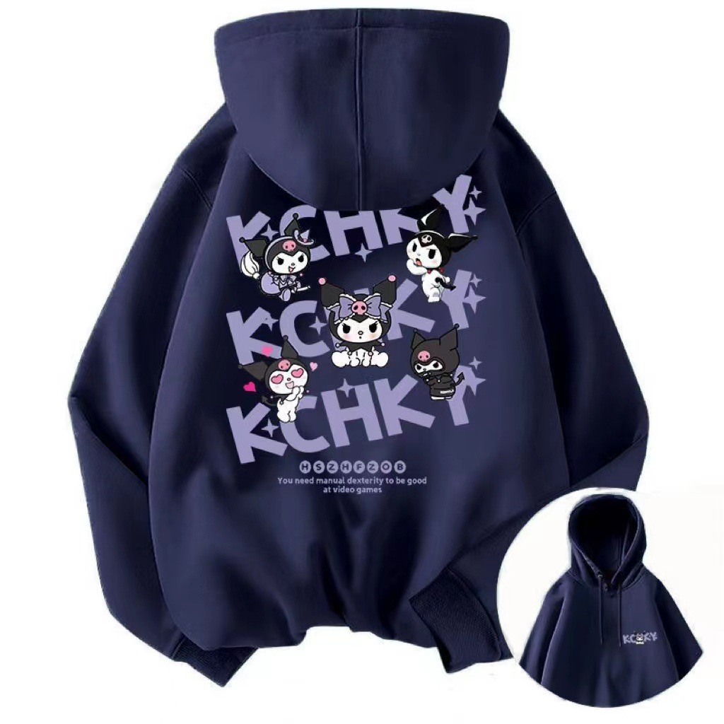 The new Kuromi letter hooded sweatshirt with loose and casual pockets for cross-border Taiwan cartoon autumn and winter is available for delivery Specification image