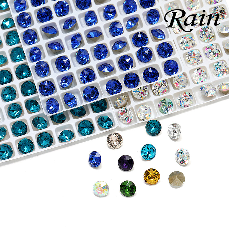 Factory wholesale of shiny round glass pointed-bottom nail drills, diy jewelry, bags, accessories and other items