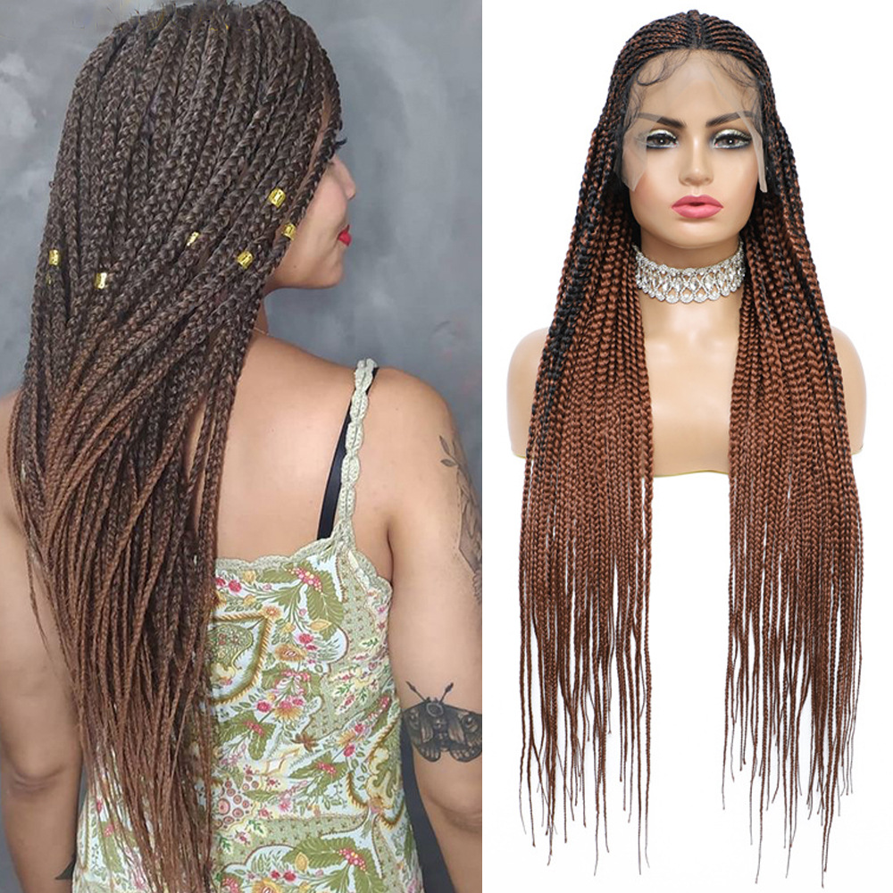 European and American Braided Wigs, hand-woven front Lace synthetic fiber headwear, 36Inch Lace Braided Wigs