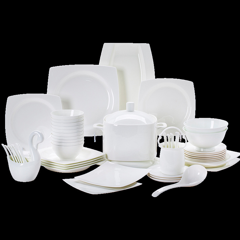 Dish Set A Full Set Of Home Bone China Tableware Set Jingdezhen Underglaze Color Pure White Bowl Dishes And Chopsticks Gift Wholesale Item Picture