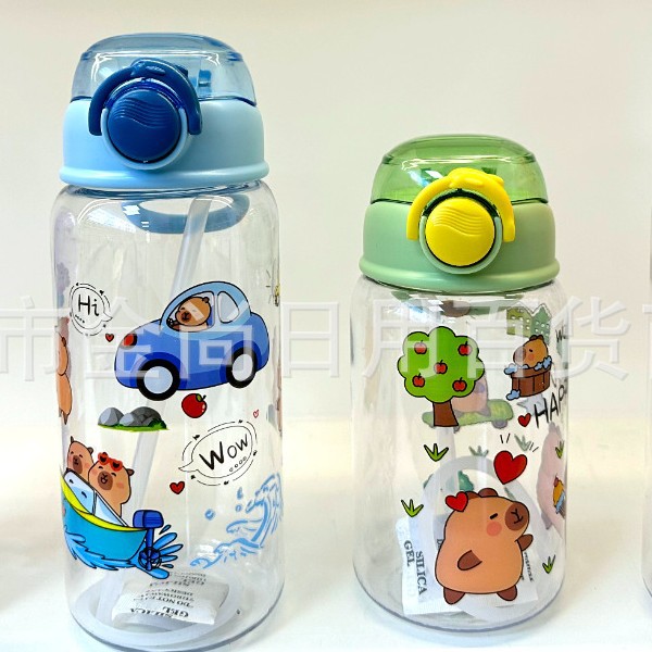 Cross-border best-selling high-appearance-level cartoon student straw cup, portable backpack plastic cup, cute double-drinking children's cup, leak-proof Application Scenario