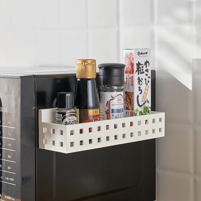 Japanese Magnetic Absorption Shelf Refrigerator Magnet Wall Hanging Storage Box Rack Seasoning Storage Shelf Free Punch Storage Application Scenario