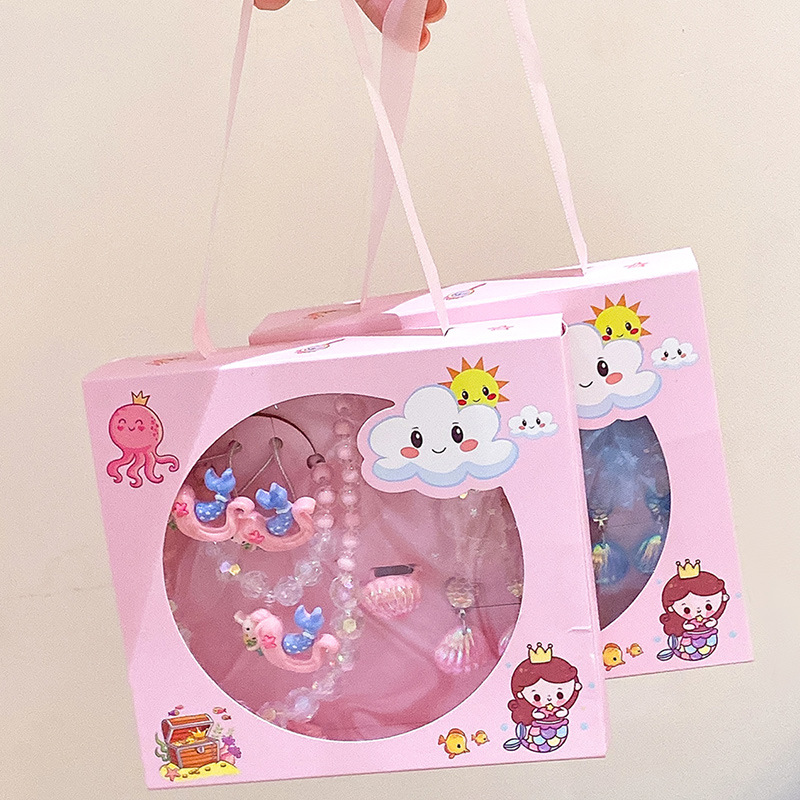 热卖新款美人鱼公主儿童首饰套装发夹耳环项链戒指女童生日礼盒厂产品图