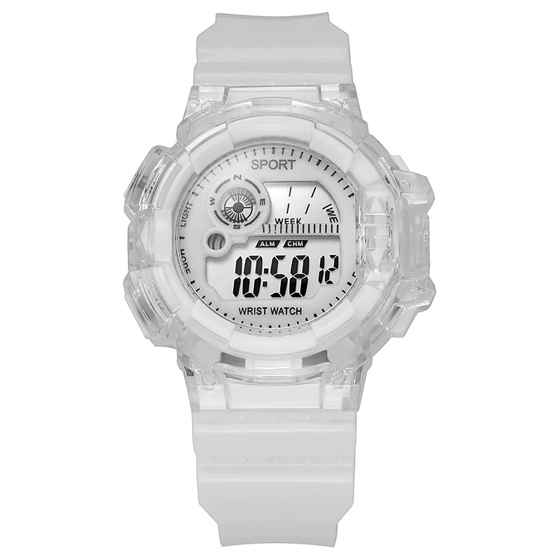 跨境多功能电子手表ins高颜值初高中生男女运动夜光儿童学生手表白底实物图