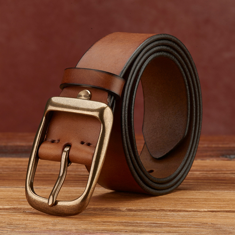 男士头层牛皮带真皮休闲百搭男款铜扣手工复古韩版个性中青年腰带详情9