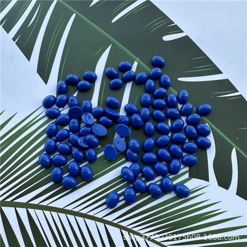 Positive Drum Non-Hole Flat Bottom Oval Blue Plastic Ring Patch Loose Bead Diy Handmade Material Jewelry Accessories details Picture