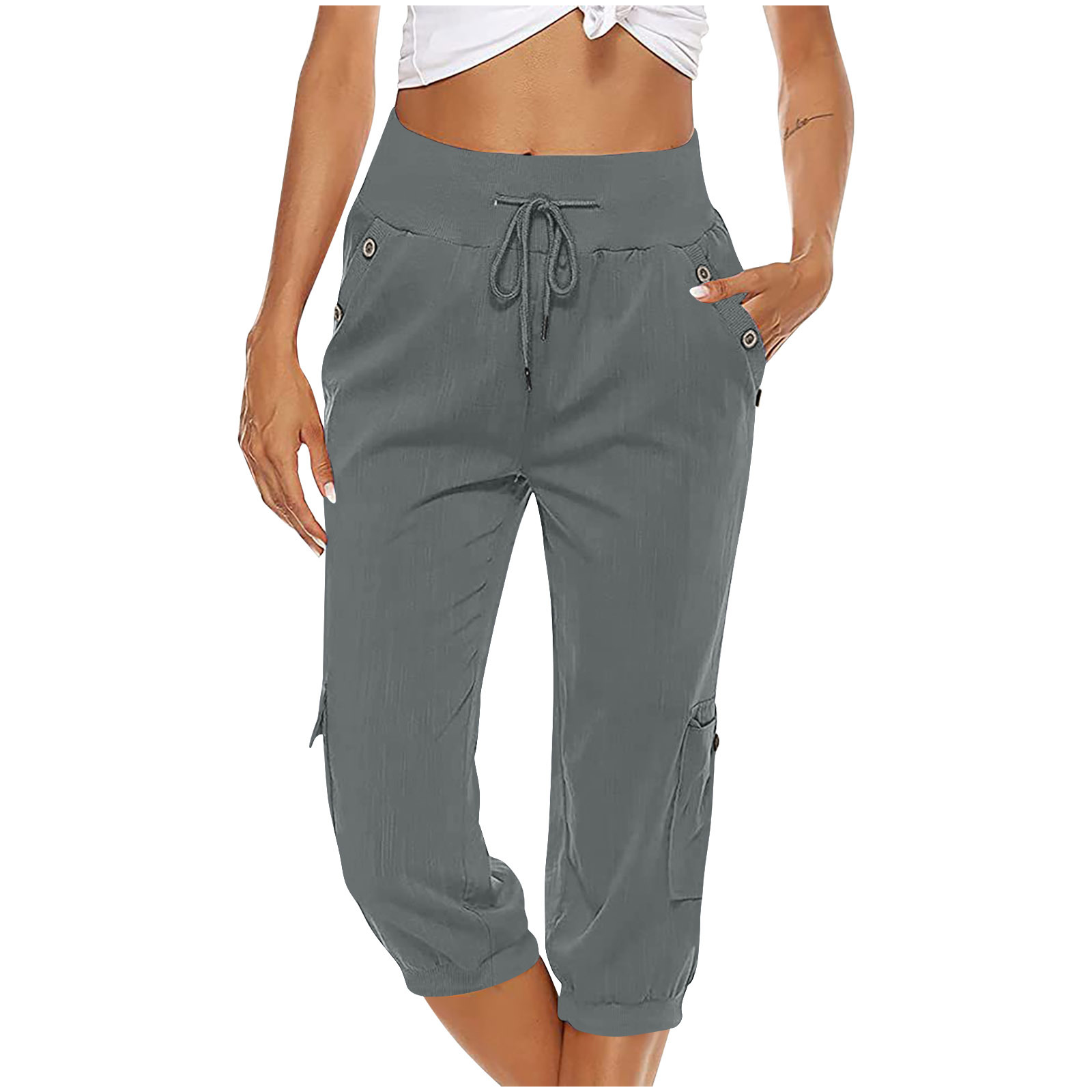Amazon eBay cross-border European and American women's solid color drawstring loose casual workwear, wide-leg straight leg, seven-inch belt opening Item Picture
