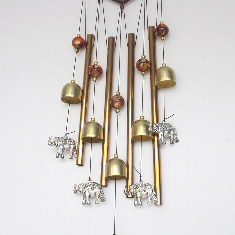Love Dream Catcher Wind Chime Pendant Metal Silver Elephant Pendant Alloy Bell Aluminum Pipe Wind Chime Decoration Cross-Border Specification drawing