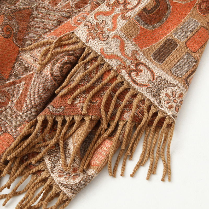 Ethnic Scarf Women's Winter Superior Sense Imitation Cashmere Scarf All Women's Shawl Tassel Vintage Jacquard Scarf Application Scenario