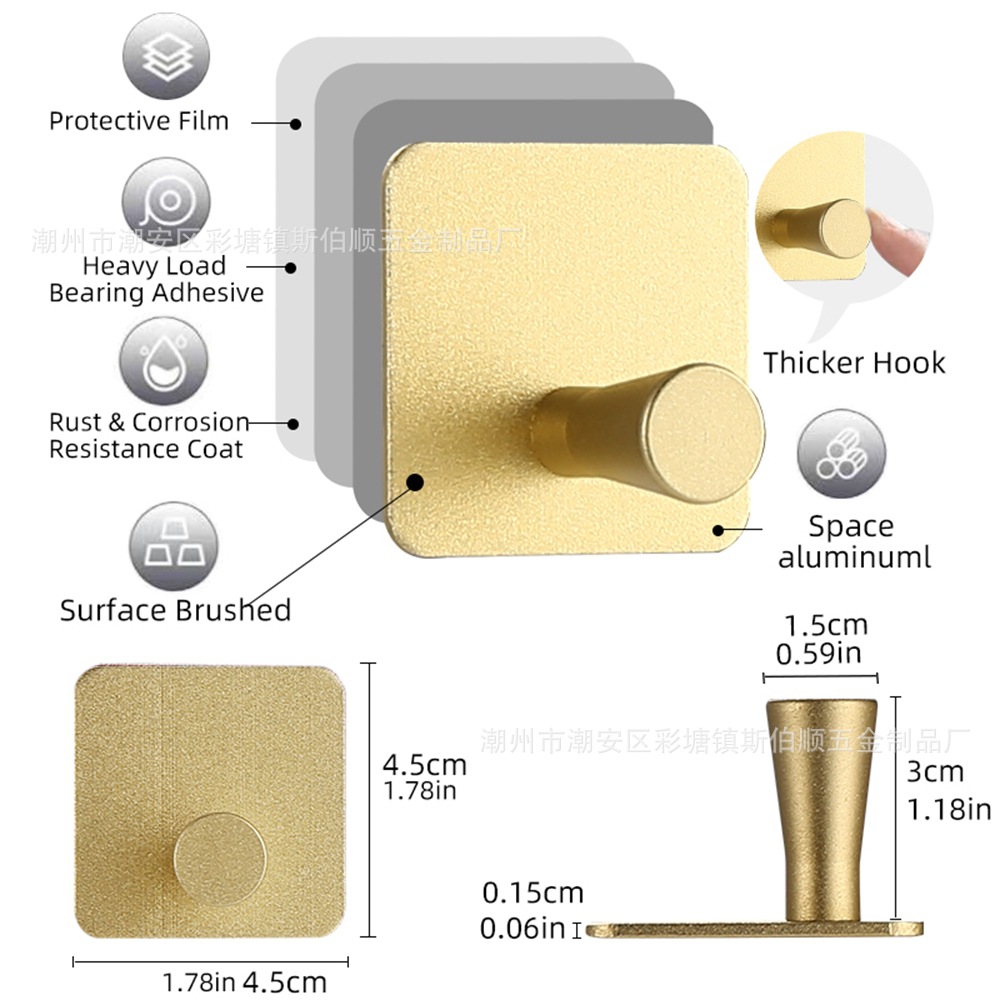 跨境太空铝免钉挂钩浴室衣钩单钩门后金属无痕挂钩厨房卫生间挂钩详情22