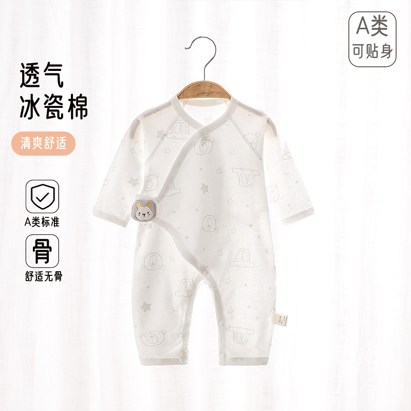 Summer baby one-piece suit, pure cotton thin boneless clothes for infants, long-sleeved clothes for babies, summer air-conditioned clothes