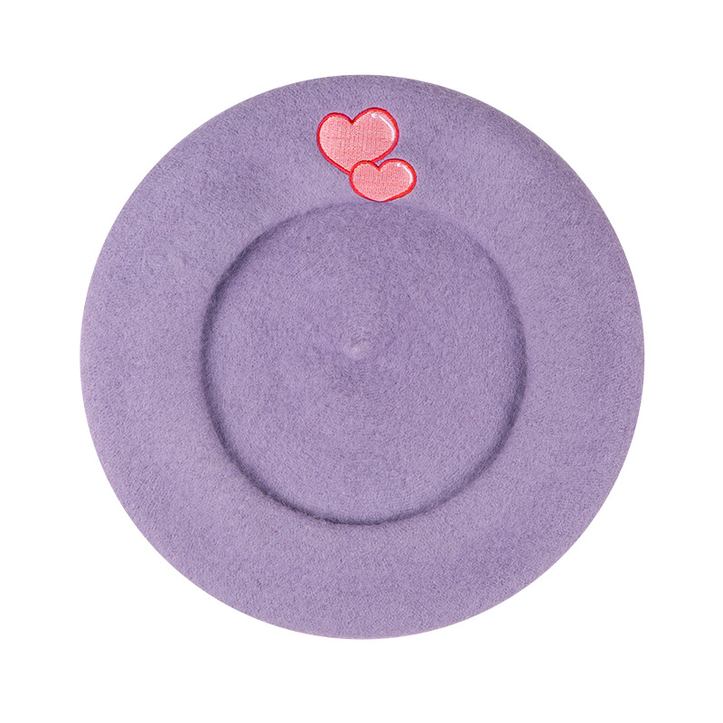 Factory stock Autumn/winter hats Ladies Love Embroidery beret Warm wool beret Day casual bud hat Item Picture