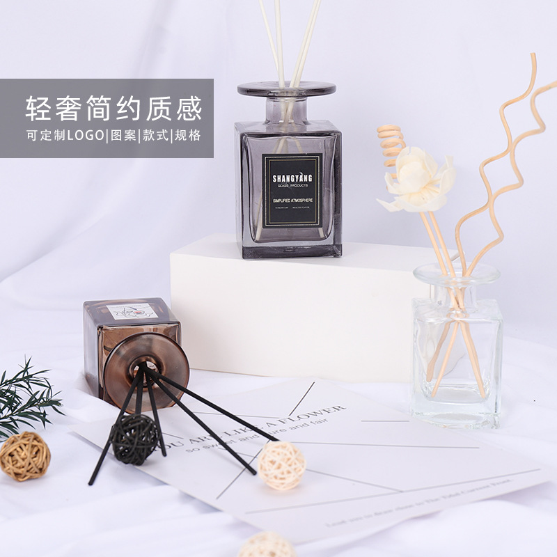 无火玻璃香薰瓶空瓶车载扩香香水精油瓶 棕色四方平口玻璃瓶 光瓶详情图1