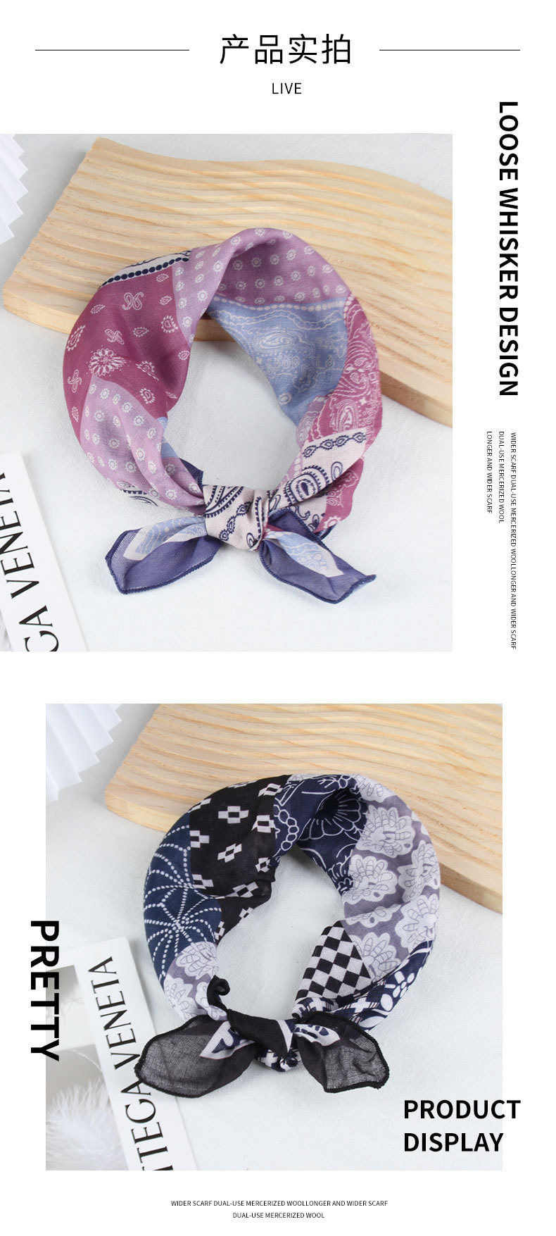 Silk scarf, hair band, cashew nut, small square scarf for women, Korean artistic cotton and linen, versatile and fashionable new spring and autumn style scarf pic 3