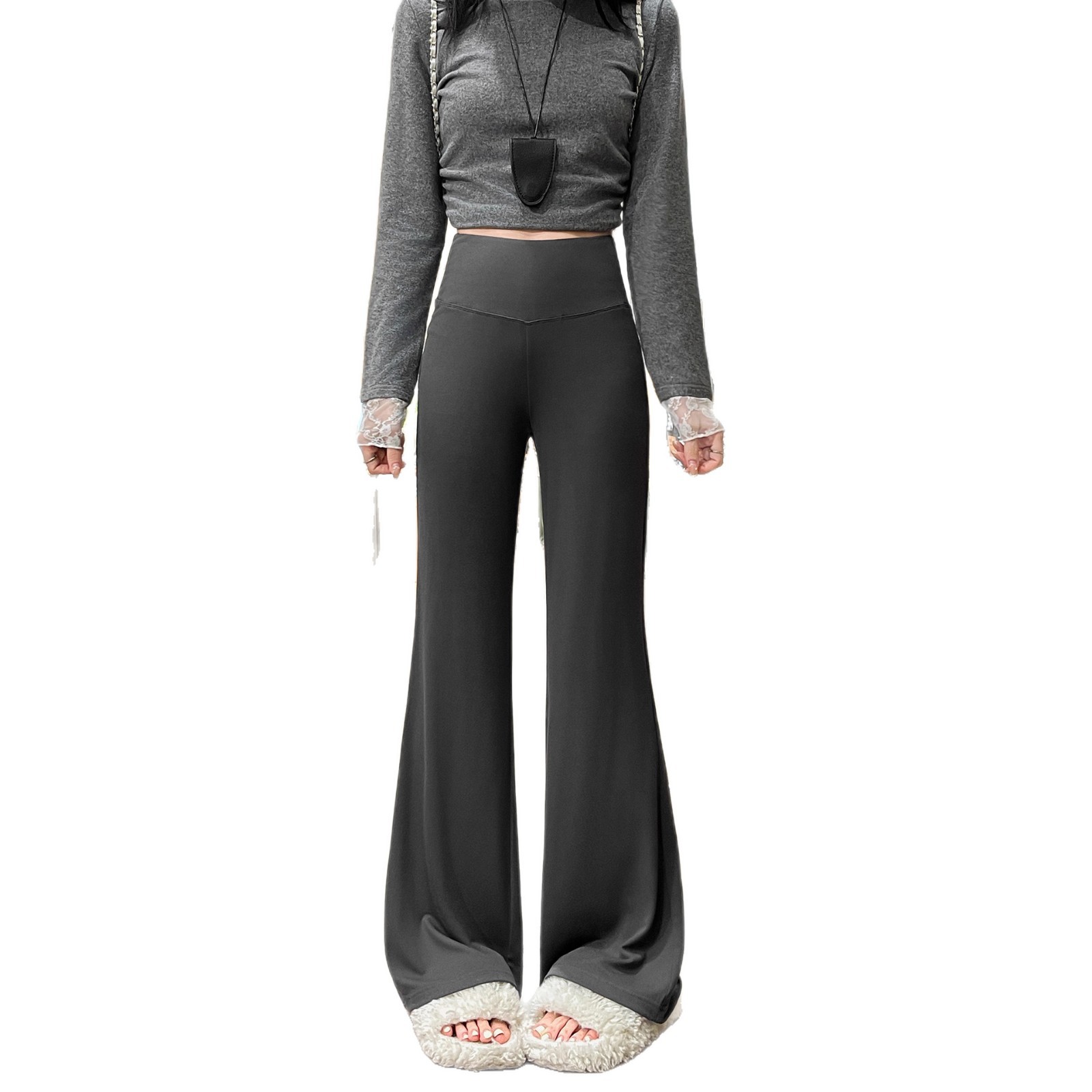 Dark grey slightly flared women's 2025 autumn new style high-waisted slimming wide-leg pants with good drape and versatile fit straight-leg pants Item Picture