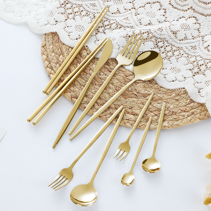 Wholesale Stainless Steel Knife, Fork And Spoon Portuguese Japanese Western-Style Tableware Gold Plated Dessert Spoon Fork Chopsticks Ice Cream Spoon Fruit Fork Application Scenario