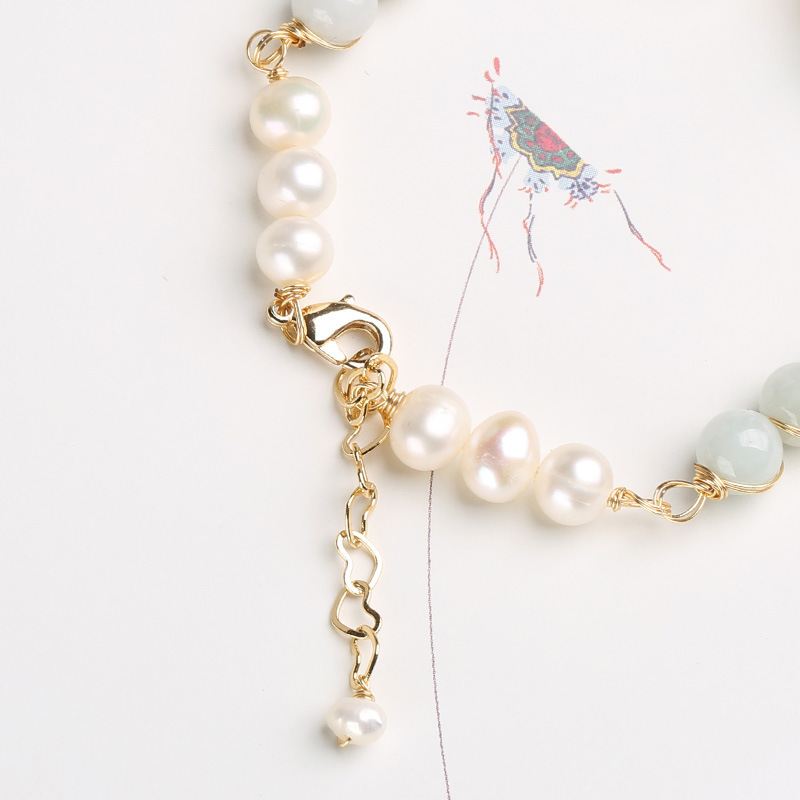 Natural freshwater pearl hand-wound jade A-grade bracelet, 14k gold-plated retro style bracelet, A gift for your best friend Application Scenario