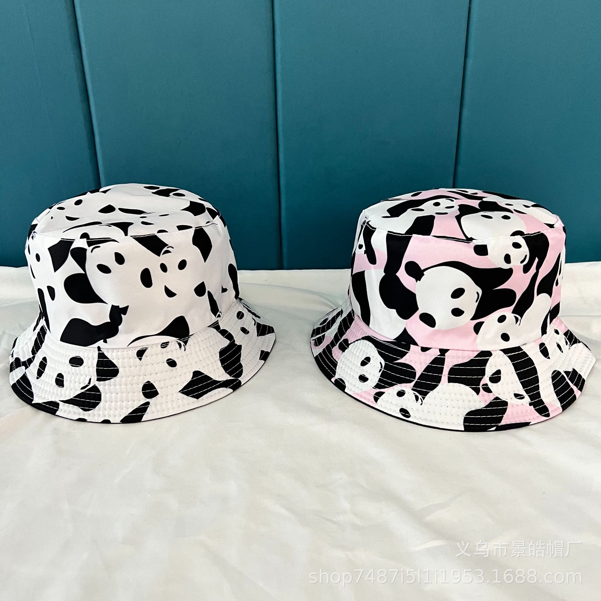 Cross-border best-selling printed fisherman hat, summer cute panda fisherman hat, new double basin hat, casual hat, sun protection hat for men Specification image