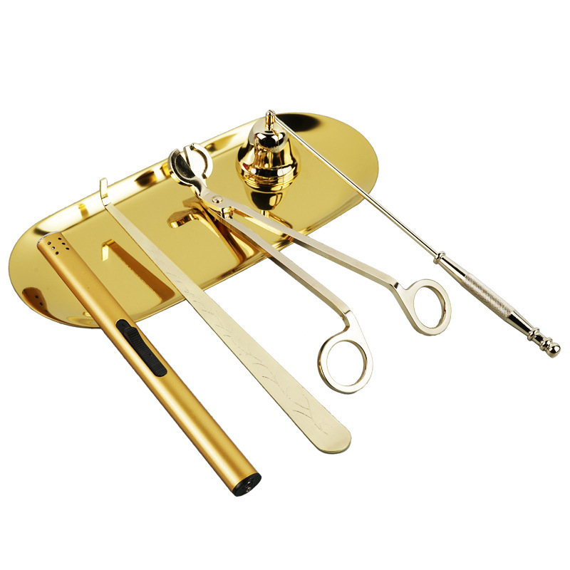 香薰蜡烛工具套装托盘剪刀灯芯剪灭烛器灭烛罩灭火勾三件套点火益白底实物图