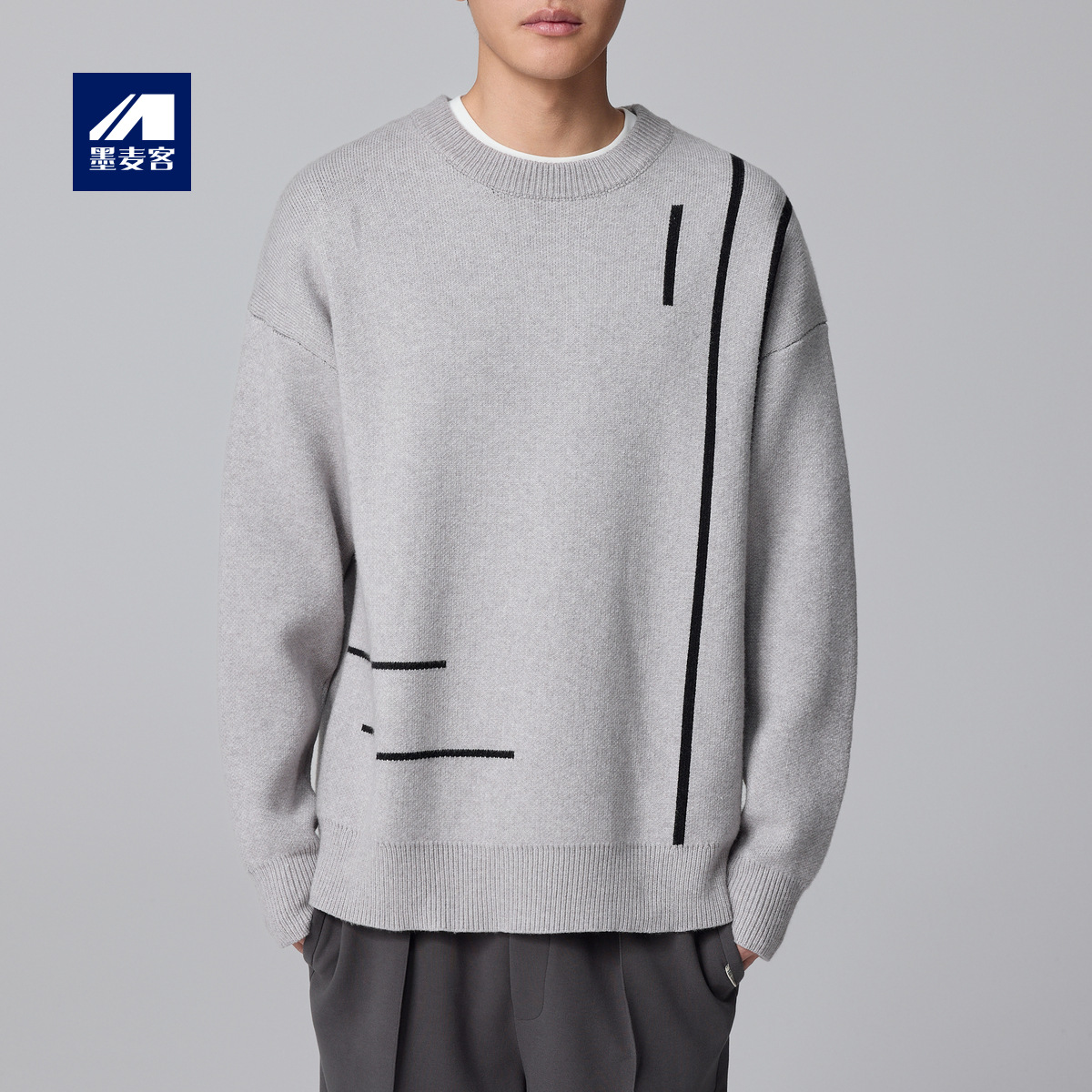 Momeck men's color-blocking jacquard pullover knitted sweater for men 2024 Winter New round neck Men's sweater 21895