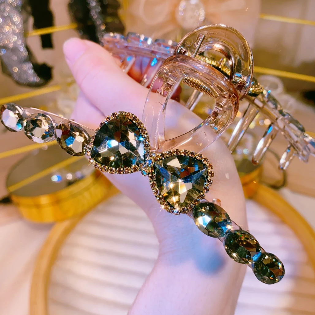 Full diamond tawnee pajarita big grip big diamond shark clip half tie bow clip cola de caballo big clip accesorios para el pelo details Picture