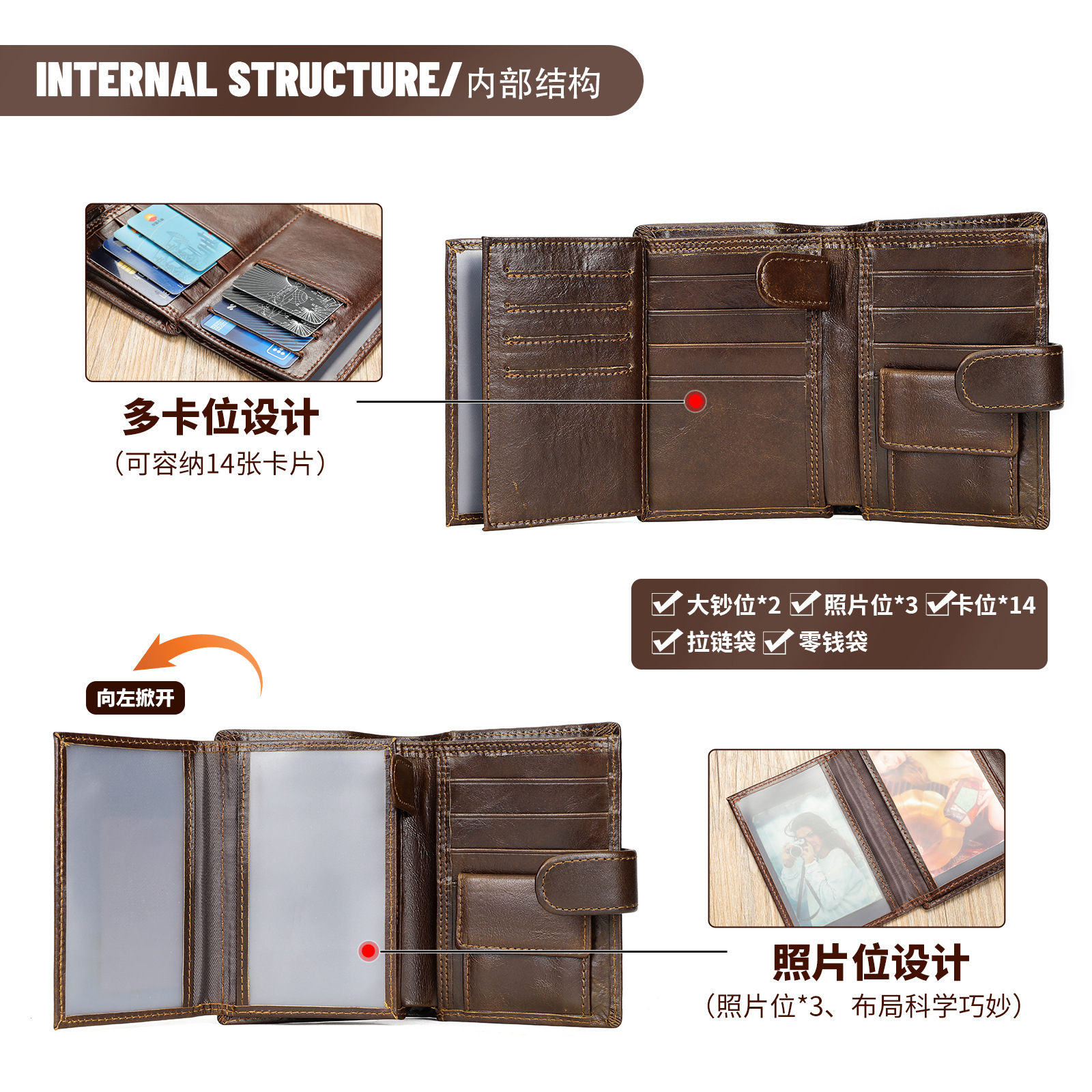 Cross-border genuine leather wallet, casual retro men's card holder, large-capacity coin purse, rfid anti-theft swiping men's wallet Application Scenario