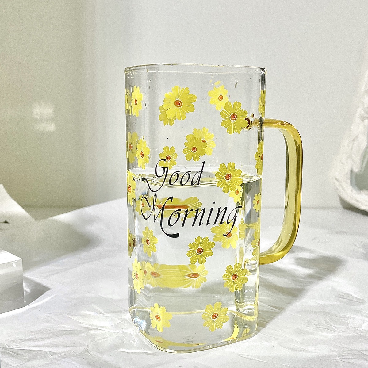 Glass cups, high borosilicate glass printed with LIDS, milk tea straw cups, various styles of household single-layer glass cups details Picture