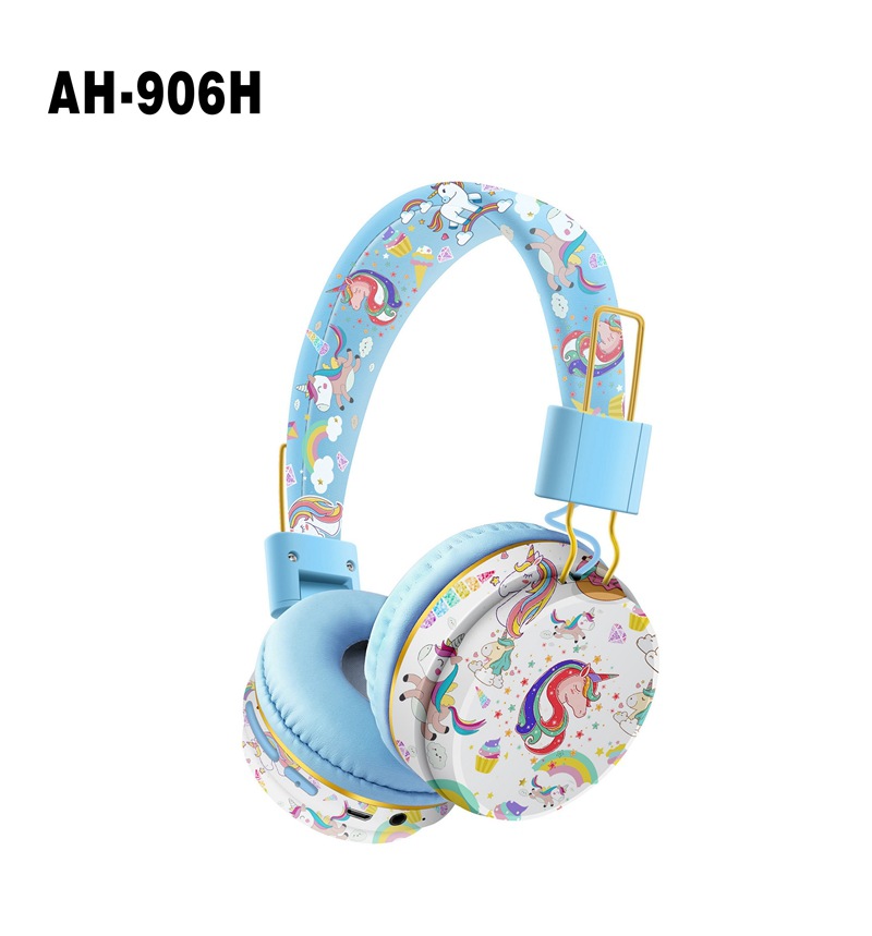 Transfronteriza nuevo AH-906H lindo unicornio dibujos animados bluetooth auriculares niños aprender headwear plegable inalámbrico Specification image