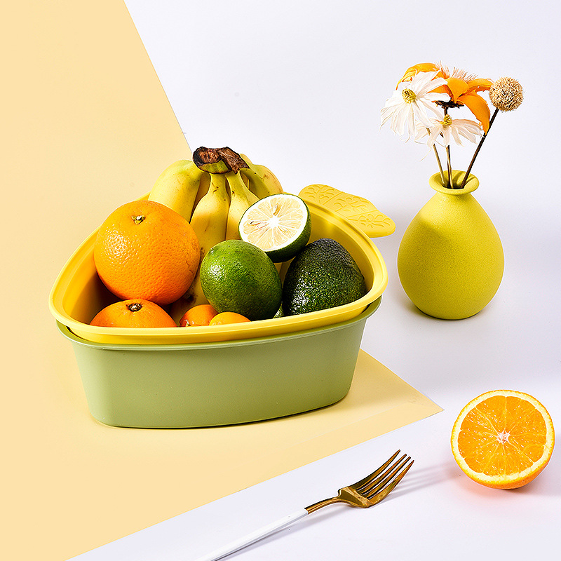 Cartoon Double Drain Basket Kitchen Hollowed Out Vegetable Washing Portable Fruit Basket Storage Basket Washing Basin Water Filter Basket Thickened Specification drawing