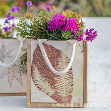新款文创植物印染时尚外出大容量简约文艺麻布手提袋购物休闲布包