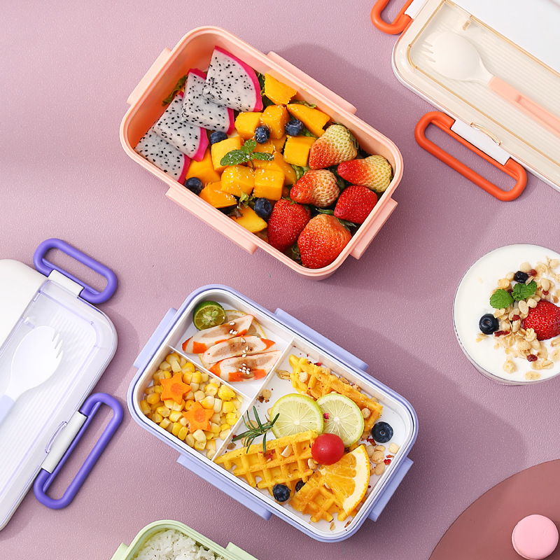 可定制印刷LOGO四扣塑料饭盒学生上班族带饭餐具可微波便携午餐盒详情图4