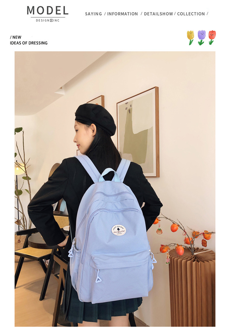 简约书包百搭女日系ins学生包初中高中双肩包大容量校园甜美背包详情9