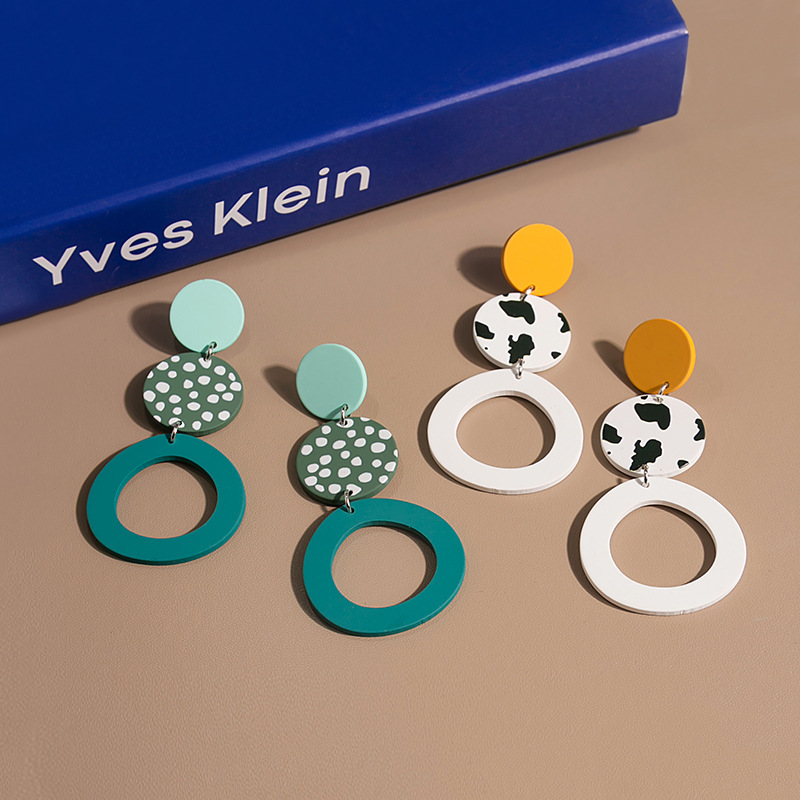欧美复古镂空圆圈耳环亚克力喷漆撞色耳坠2022年个性潮流设计感