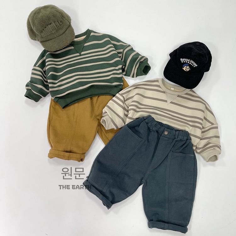 Children's striped long-sleeved sweatshirt autumn new style Korean version round-neck casual long-sleeved top for boys and girls, baby sweatshirt trend Application Scenario