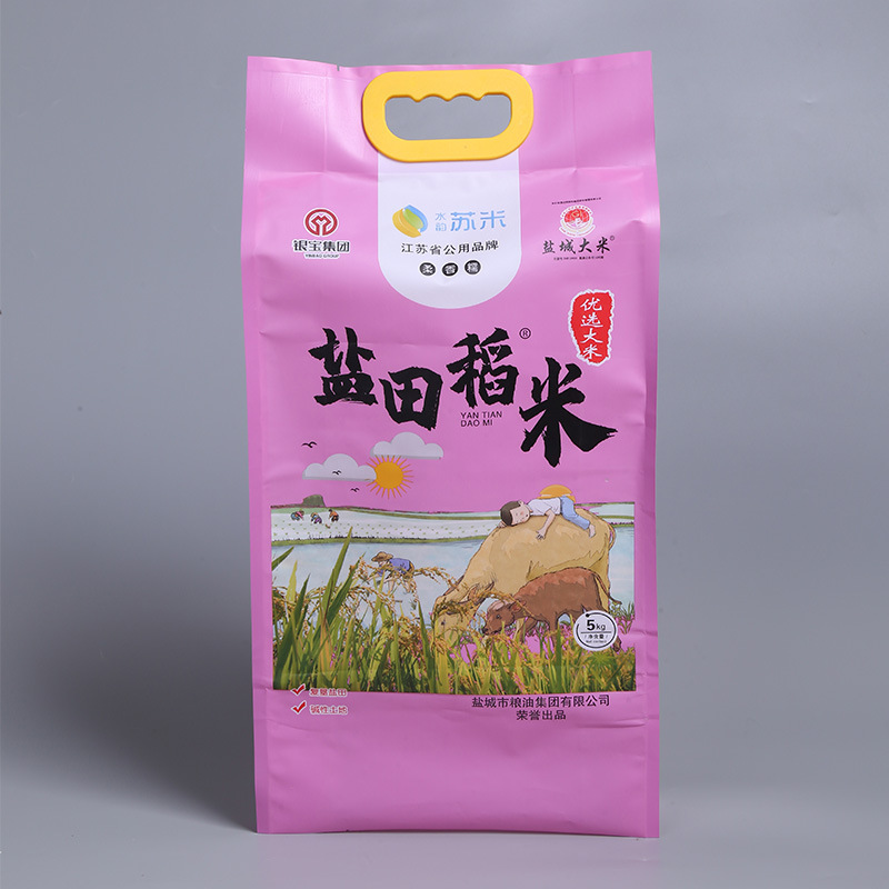 Hand-held plastic composite packaging for rice woven bags, woven bags for grains and cereals, laminated waterproof color-printed rice bags details Picture