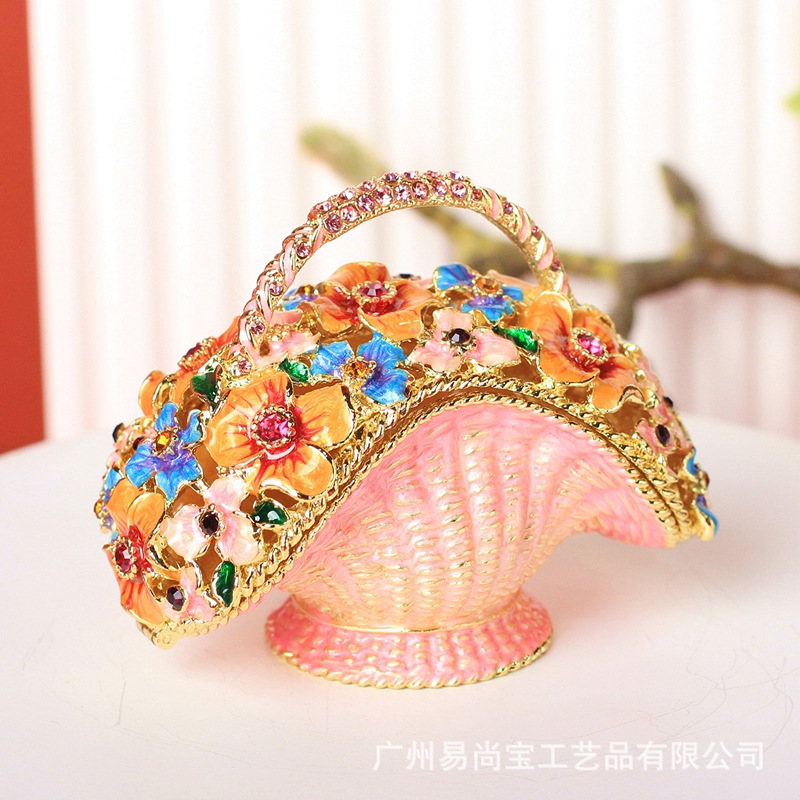 金属首饰盒生日礼物景区热卖的工艺品花篮珐琅彩摆件客厅家居装饰