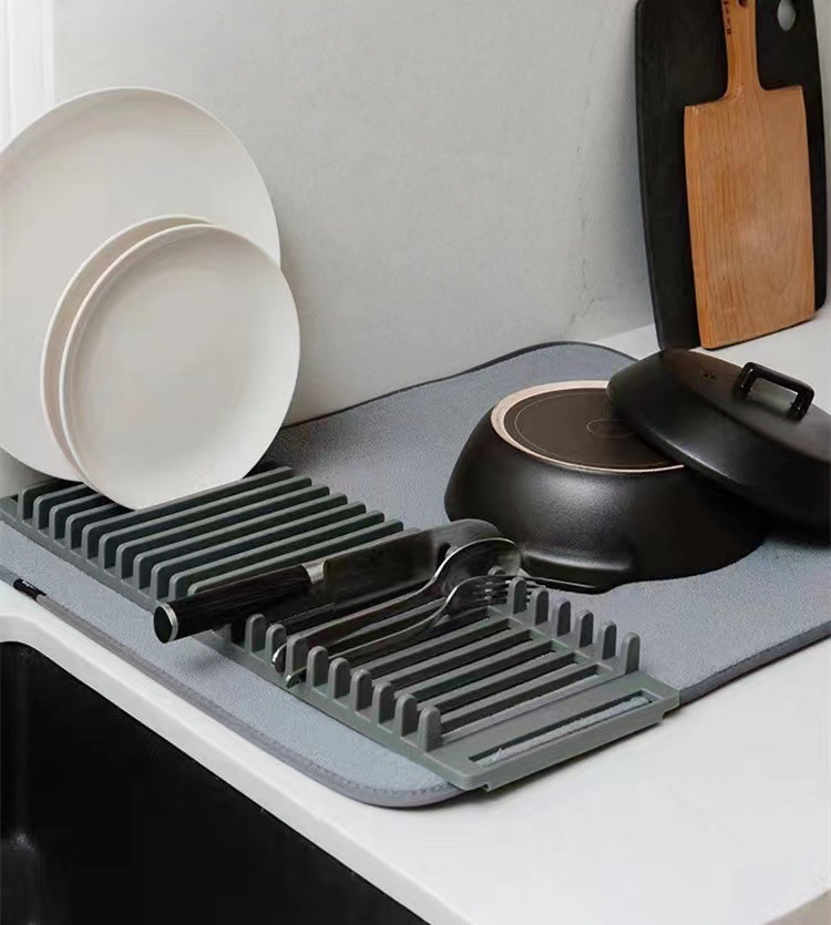 Two-in-one draining rack, kitchen storage rack, countertop storage rack, absorbent pad, multi-functional microfiber placemats