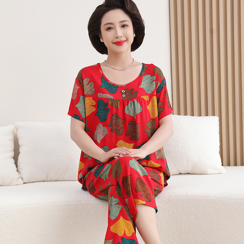 Summer 2024 new cotton silk pajamas for middle-aged and elderly women, light, casual and loose cotton silk home wear for mothers Specification image