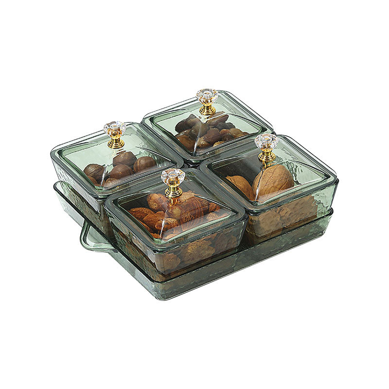 Fruit and vegetable plate, candy box, dried fruit snacks with lid, home living room snack platter, compartments, transparent snack plate Item Picture